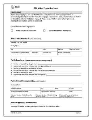 Cdl Vision Exemption Form