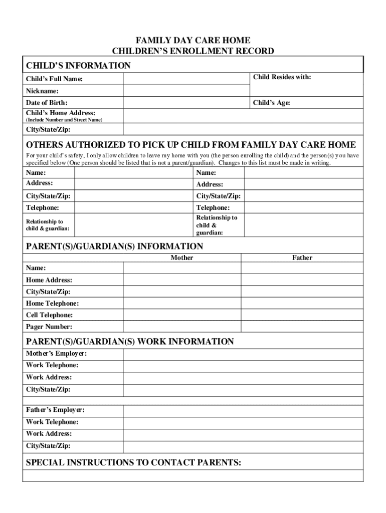 Editable Parent Handbook Daycare  Form