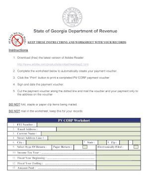 State of Georgia Department of Revenue Pv Corp Worksheet Form