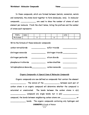 Worksheet Molecular Compounds Answer Key  Form