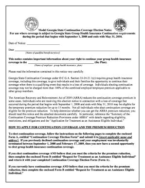 Georgia State Continuation Model Notice  Form