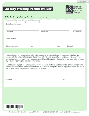 Trs of Georgia 30 Day Waiting Period Waiver  Form