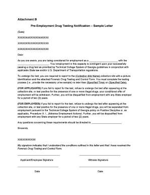 Pre Employment Drug Test Letter Template  Form