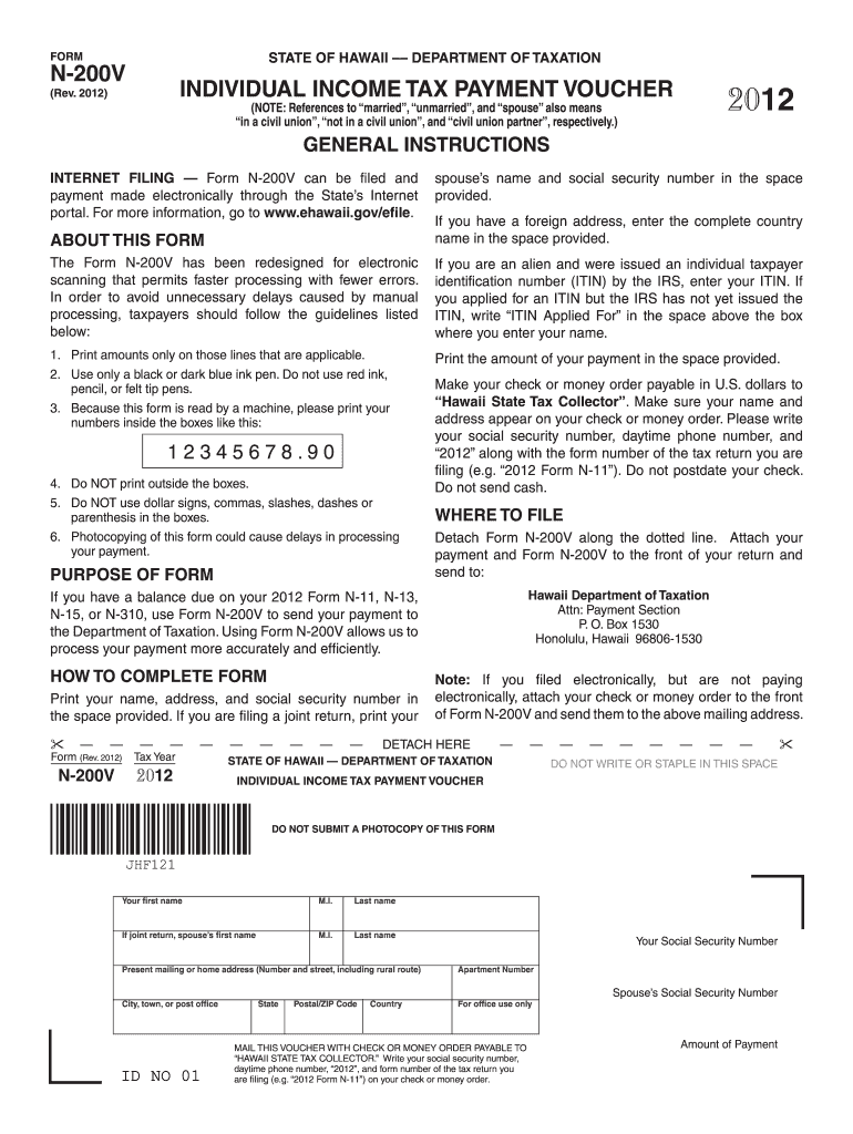 Form N 200V, Rev , Individual Income Tax    Hawaii Gov  State Hi