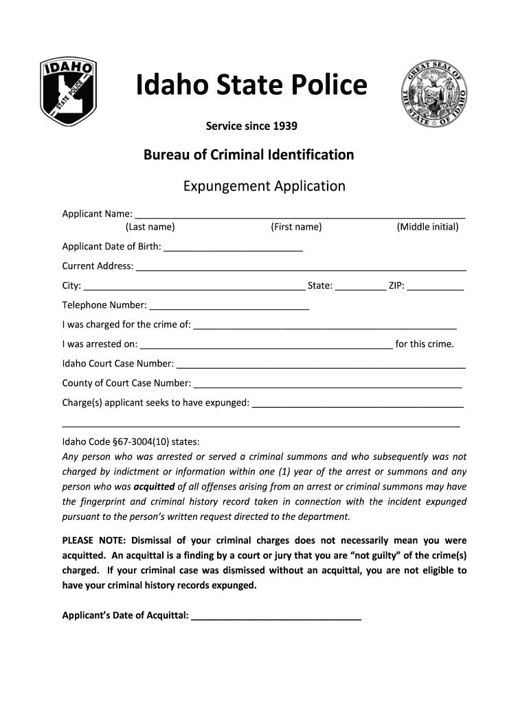 Idaho Expungement Application  Form