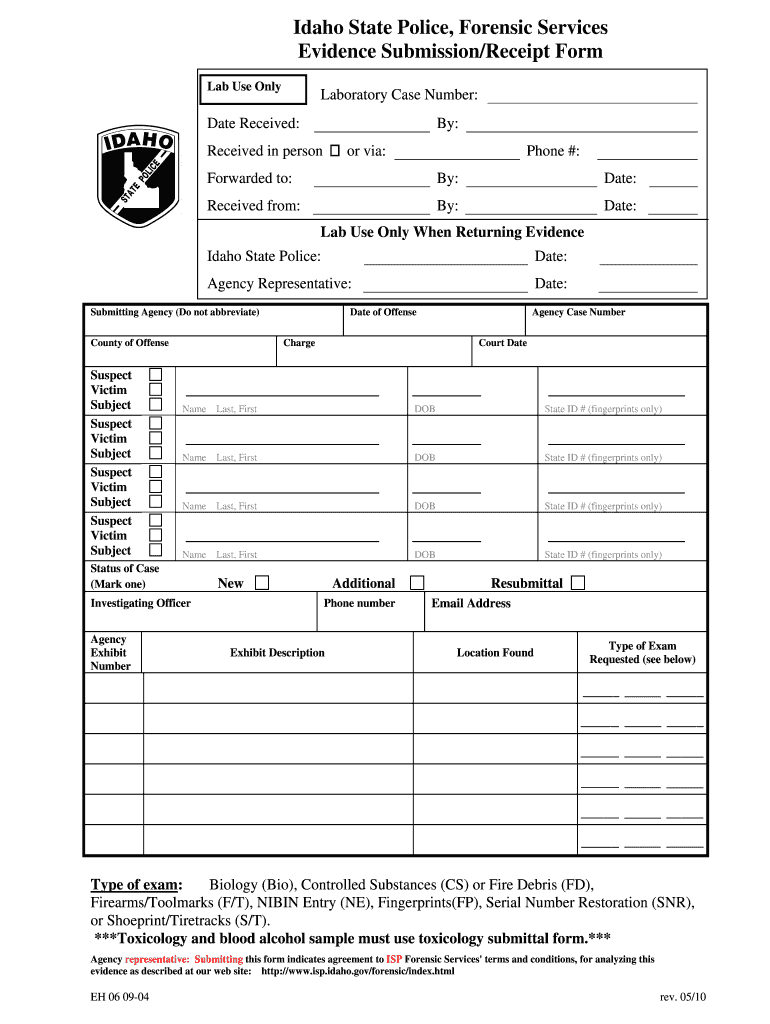 Idaho State Police Forensics  Form