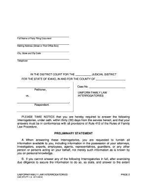 South Carolina Blank Interrogatories Forms