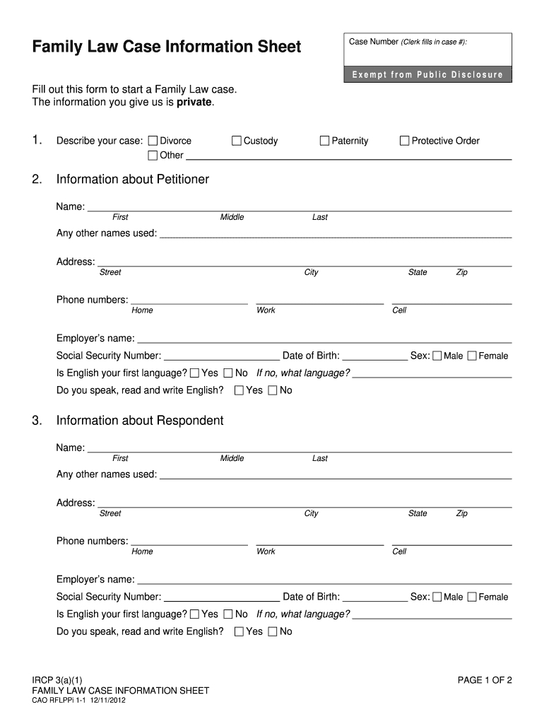  Idaho Family Law Case Information Sheet 2012-2024