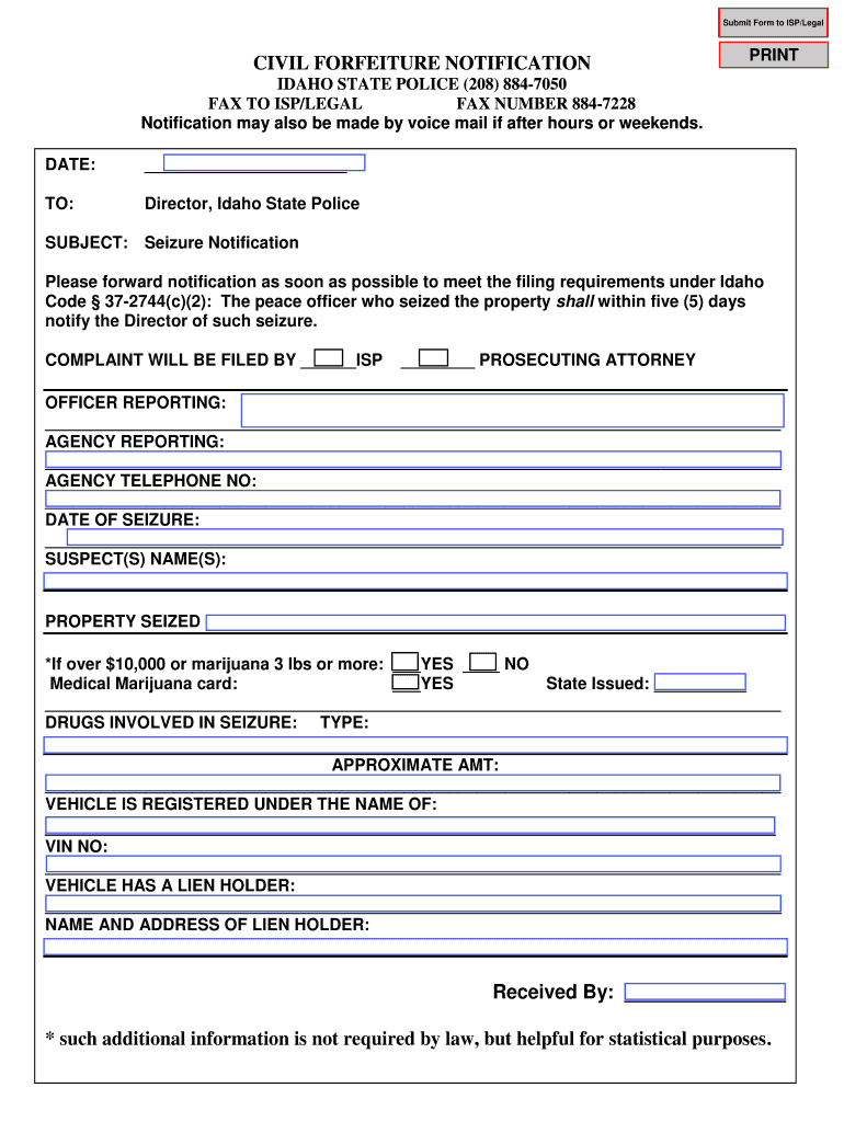  Personal Property Cash Seizure Form Police 2013