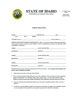 Idaho Pardon Application  Form