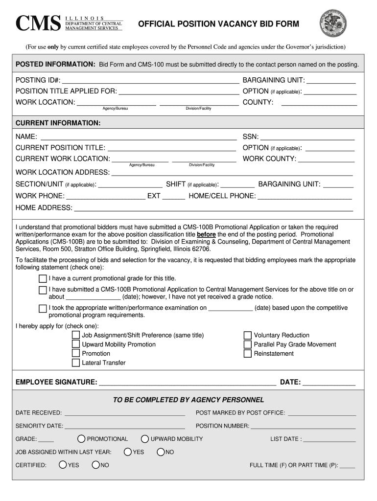 Cms Bid Form