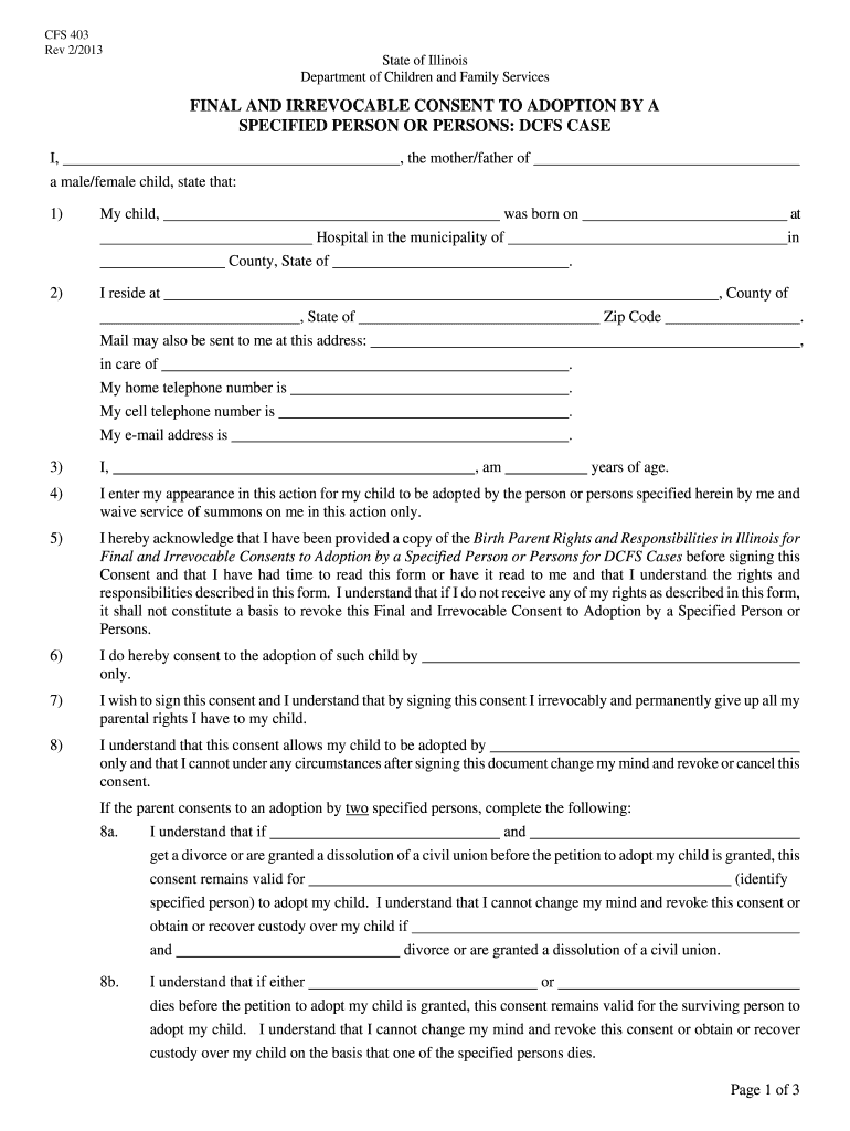 Cfs 403 Final and Irrevocable Consent to Adoption by a Specified Person or Persons  Form
