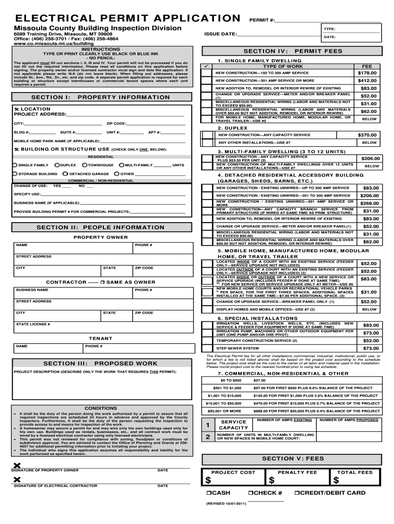 Missoula County Electrical Permit  Form