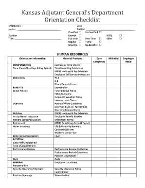 Kansas Adjutant General&#39;s Department Orientation Checklist Kansastag  Form