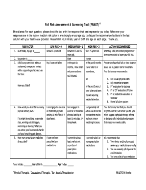 Fall Risk Assessment &amp; Screening Tool FRAST Missoula County Co Missoula Mt  Form