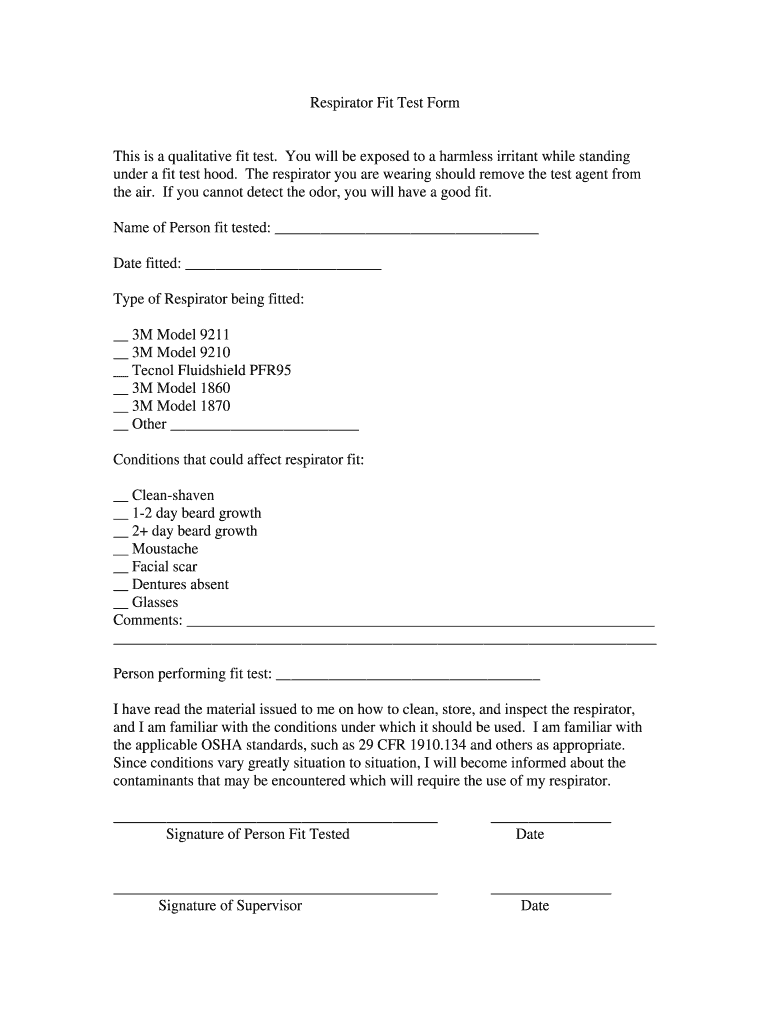 Respirator Fit Test Printable Form