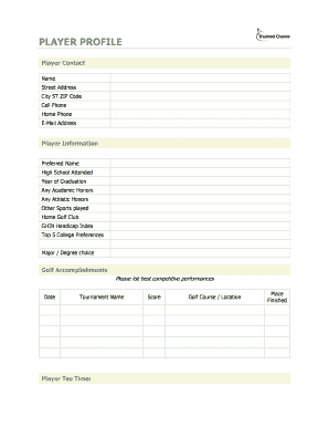 Softball Player Profile Template PDF  Form