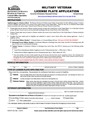 Kansas Veteran License Plate Form