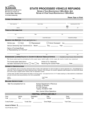 KANSAS State Processed Vehcicle Refunds TR 86 State Processed Vehcicle Refunds 16M 5 YEAR TRAILER REGISTRATION Ksrevenue Form