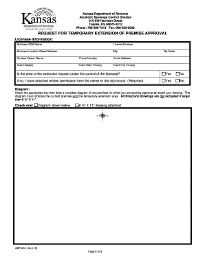 ABC 816 Temporary Extension Request for Premise Approval 10 5 12 Ksrevenue  Form