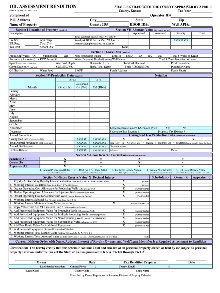 Oil Rendition Form  Kansas Department of Revenue  Ksrevenue