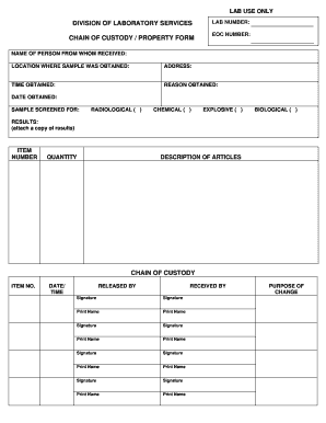 Fillable Evidence Chain of Custody Forms