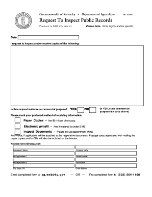Form for Open Records Request Department of Agriculture of Kentucky