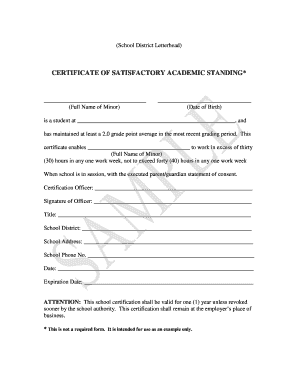 Certificate of Academic Standing  Form