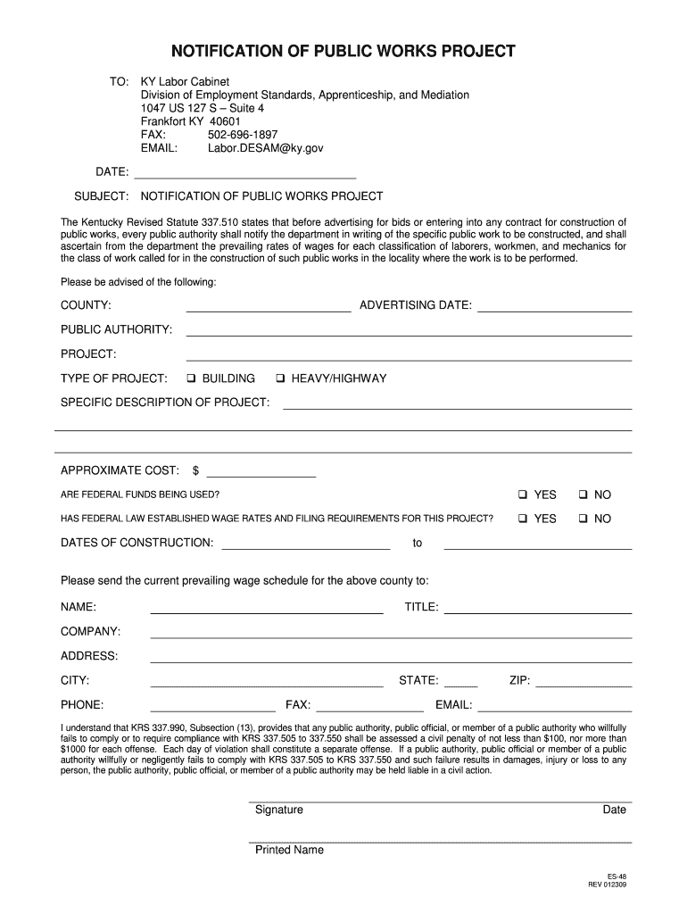 Kentucky Labor Cabinet Form Es 48