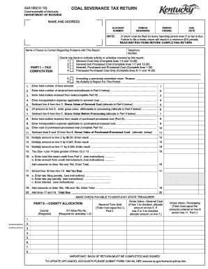 Coal Tax Return, Form 55A100 Kentucky Department of Revenue Revenue Ky