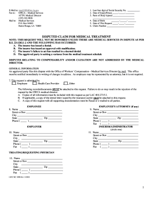  Claim Medical Treatment Form 2012