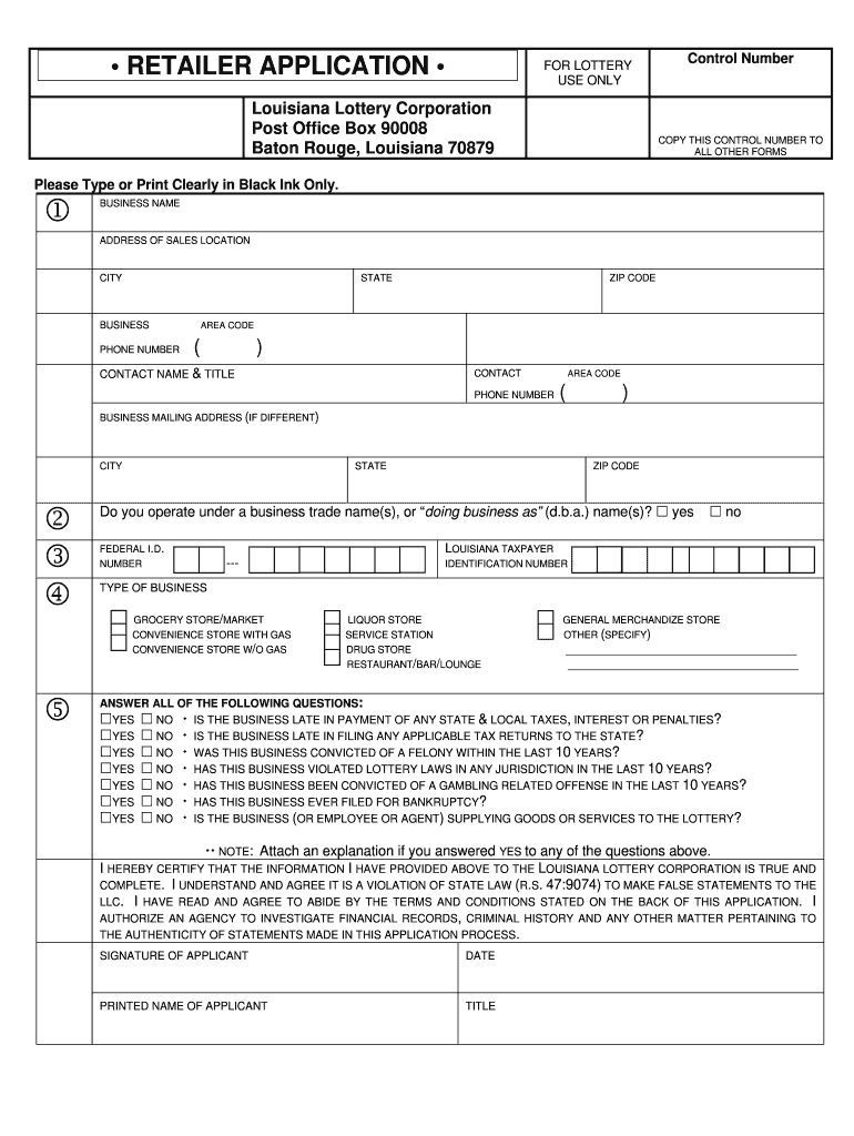  RETAILER APPLICATION  Louisiana Lottery Corporation 2006