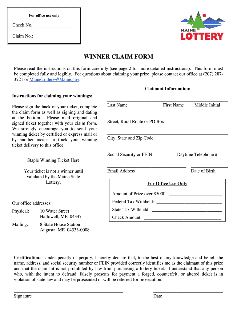 Maine Lottery Claim Form