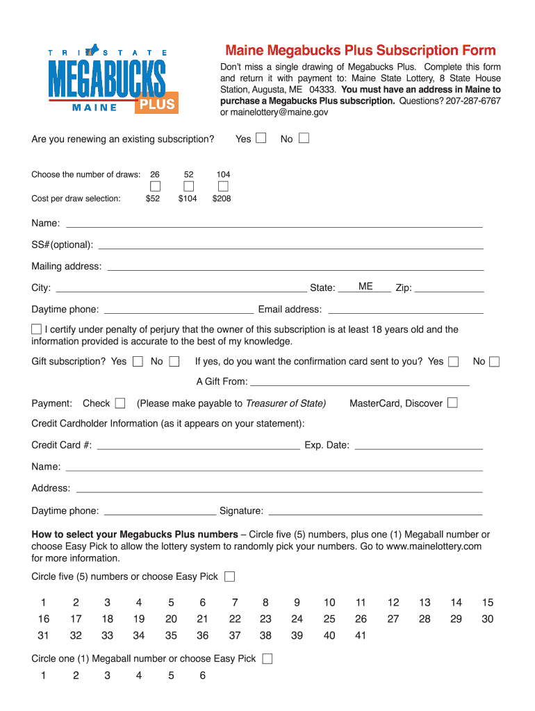 Print Megabucks Subscription Form PDF