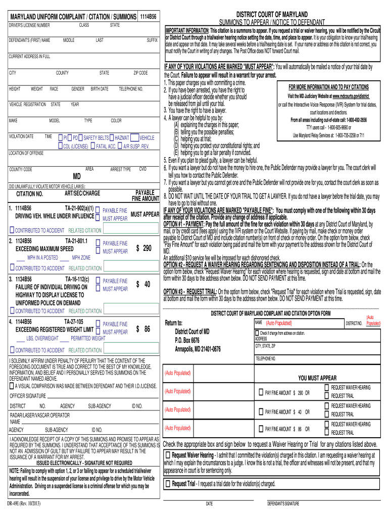Get and Sign Police Citation Template 2013-2022 Form