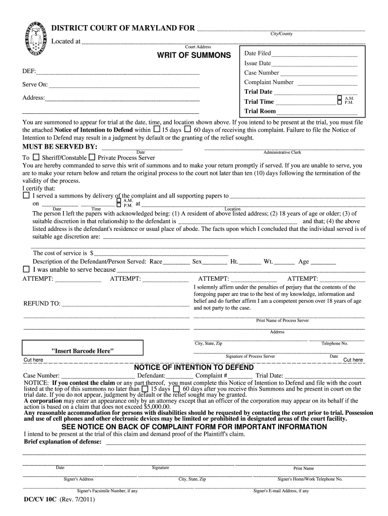 Maryland Divorce Process Response Sample  Form