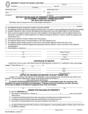 DISTRICT COURT of MARYLAND for MOTION Maryland Courts Courts State Md  Form