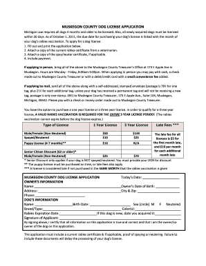 Dog License Muskegon County  Form