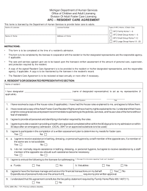 DHS OCAL 3266 AFC Resident Care Agreement Co Muskegon Mi  Form