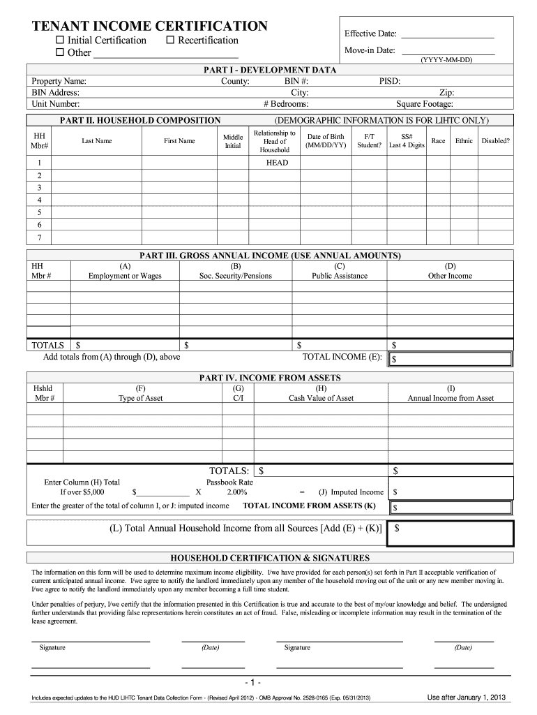 Tenant Income Certification Form