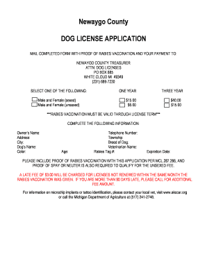 Newaygo County Dog License  Form