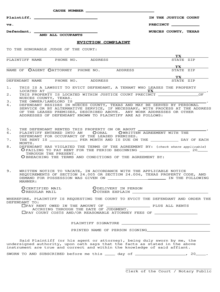 Eviction Nueces Form Blank