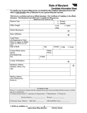Candidate Sheet  Form