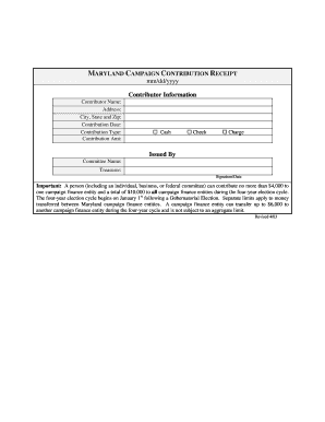 Campaign Contribution Receipt Maryland State Board of Elections Elections State Md  Form