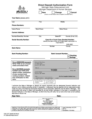  Direct Deposit Authorization Form DHS 1377 Department of 2009
