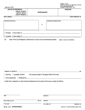  Appearance for Case Mi Form 2021