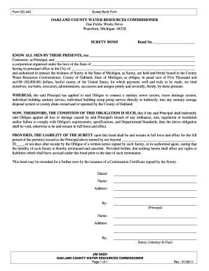 Form Dc 443 Surety Bond Form