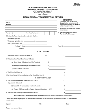  Room Rental Transient Tax Return Form Montgomery County Montgomerycountymd 2009
