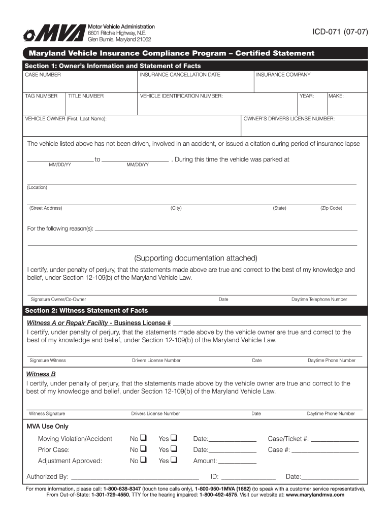  Md Certified Statemeny Form 2007