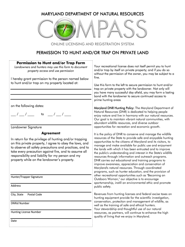 Maryland Compass Permission to Hunt  Form